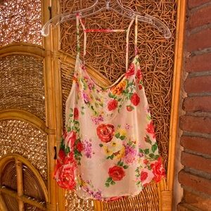 Lush Sheer Floral Camisole Top Vibrant Colors Backless Size Small Like New